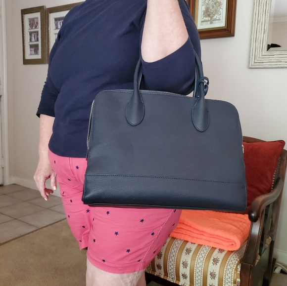 Navy blue leather satchel - Picture 5 of 6